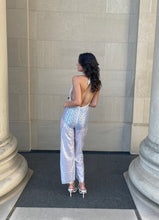 Load image into Gallery viewer, Studio 54 Jumpsuit Silver Metallic and White Sheer Stretch
